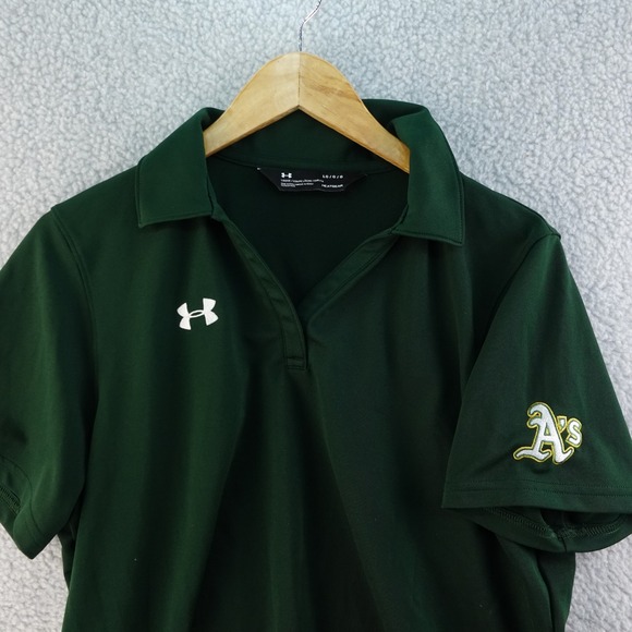 Under Armour Heatgear Mens L Oakland Athletics A's Polo Shirt Golf Buttonless - Picture 1 of 7